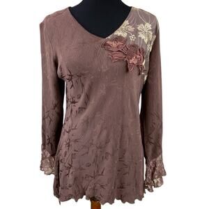 Vintage Spencer Alexis Floral Fairy Blouse Size 12 Art To Wear Brown Boho
